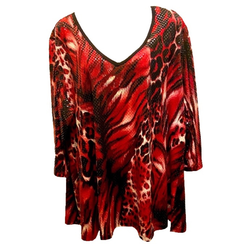 NWOT Rare Susan Graver 2x Red animal print 29” L
